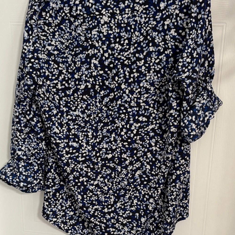 Calvin Klein Navy and White Patterned Blouse - Picture 3 of 7